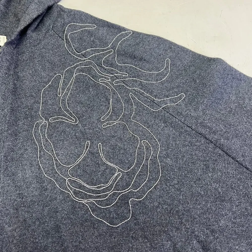 BRUNELLO CUCINELLI Mid Sleeve Cashmere Sweater Flower Detail Women's Sz L Gray - Picture 5 of 10
